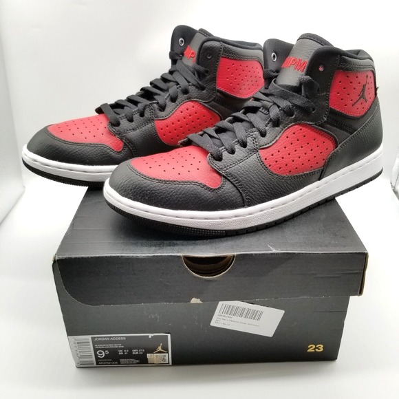 Nike Jordan Access Men Black Gym Red White Size 9.5 Mid Top Sneakers Leather